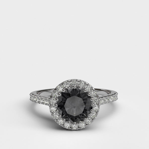 Single Halo 1.95ct Round Cut Black Onyx Engagement Ring - 06GG60O